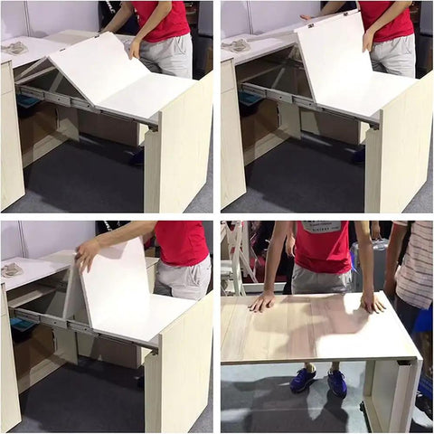 Rock Solid Full Extension Table Slide, Heavy Duty Aluminum Drawer Rail With Butter Smooth Silent Rollers, Anti Rust Cabinet Guide Track, Linked Hardware For Kitchen Upgrades And Furniture Mods in action, showcasing table extension process.