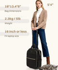 Woman standing with Puffer Backpack On Wheels For Women With Dual Opening Wheeled Laptop Travel Bag Water Resistant Underseat Carry On