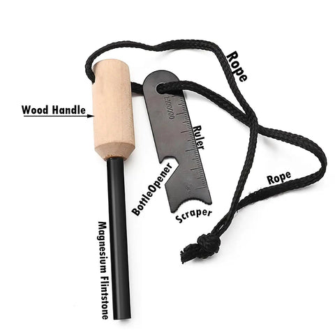 4 Pack Five Sixteenth Inch Ferro Rod Fire Starters With Wood Handles And Multi Tool Striker For Camping Hiking Survival Outdoor