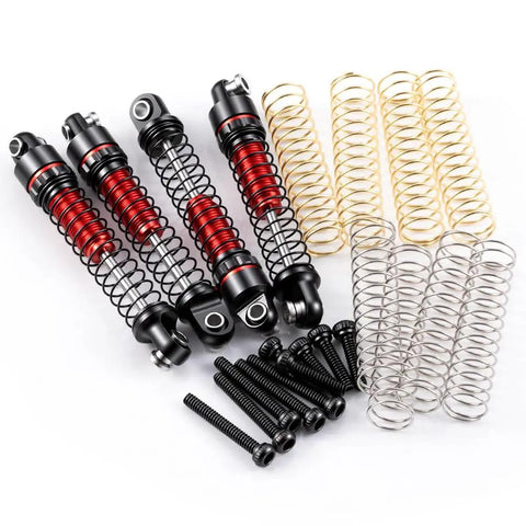 28mm RC Oil Shocks 4 Pack Aluminum Shock Absorbers For 1 To 30 Axial SCX30 Red with springs and bolts