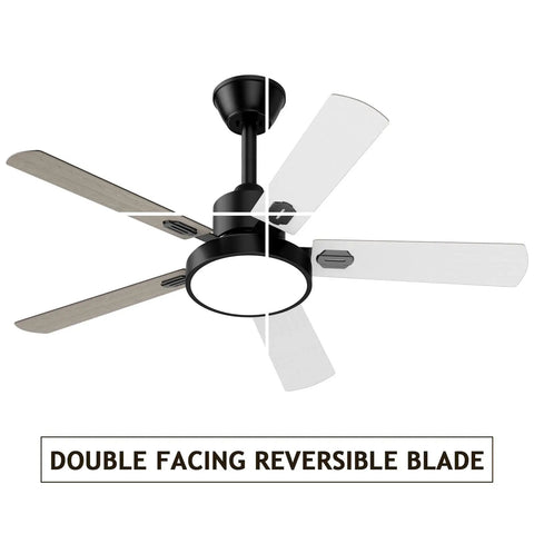 52 Inch Outdoor Ceiling Fan With Light And Remote Control, Reversible DC Motor, 5 White And Yellow Maple Blades, Dimmable 24W LED
