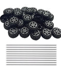 30 Pack 35mm Plastic Toy Car Wheels With 2mm Round Shaft Axles For RC Cars, Trucks And Robots Build Ready DIY Projects