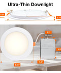 Sylvania Slim Microdisk Downlight, 12W, 5 CCT Select (2700K - 5000K) Recessed Lighting, 6 inch dimensions and features overview.