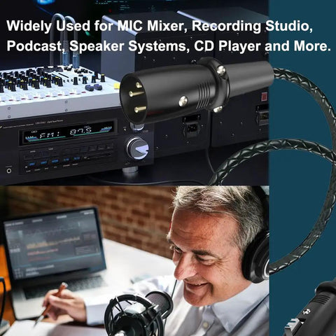 XLR 3 Pin Splitter Cable 1 To 2 Mic Adapter connected to mixer in recording studio with man on microphone