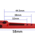 Beefy Aluminum 25T Servo Arm Horns 1.75 Inch Long 58mm Reach, red alloy construction with 44.5mm, 38mm, 32mm hole centers for RC models