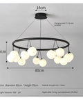 Sleek Black Glass Pendant Light For Kitchen And Bedroom Dope Modern LED Ceiling Chandelier Hanging Light Fixture For Home Decor Bright Dimmable Pendant Lamp Contemporary Ceiling Light Fixture For Hall And Dining showing size and fixture details