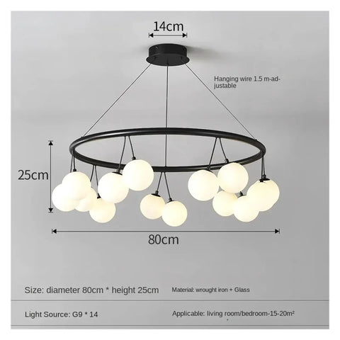 Sleek Black Glass Pendant Light For Kitchen And Bedroom Dope Modern LED Ceiling Chandelier Hanging Light Fixture For Home Decor Bright Dimmable Pendant Lamp Contemporary Ceiling Light Fixture For Hall And Dining showing size and fixture details