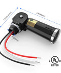 Side view of 120-277VAC Photocell Sensor System for Dusk to Dawn hardwired post light control, UL listed, with size dimensions shown.