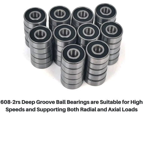 608 2RS Bearings 50 Pack 8x22x7mm Double Rubber Sealed Ball Bearings For Skateboards And Small Equipment Chrome Steel Smooth Spin Durable And Ready To Roll, stacked