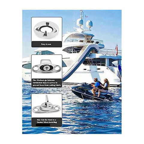 No Sweat Setup Heavy Duty Canvas Twist Lock Fasteners Turn Button Eyelet Studs with illustrations on a boat scene.