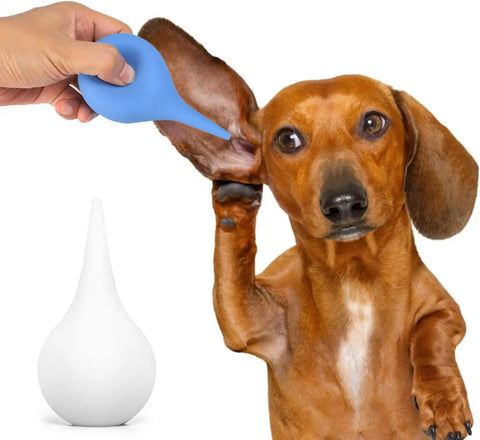 2 Pack Ear Syringe Set 2oz 60ml Hand Bulb Ear Washing Squeeze Syringe Rubber Squeeze Bulb With Anti Slip Grip Unibody Design Safe Non Toxic Tool For Easy Ear Cleaning And Water Removal At Home, blue bulb near dog ear
