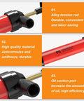 Heavy Duty Portable Siphon Pump Kit For Handheld Fluid Extractor And Universal Gasoline Oil Transfer With Hella Durable Flexible Pvc And No Sweat Garage Use, showing the alloy tension rod and oil suction port.
