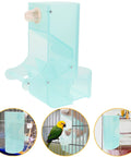 No Fuss Splash Proof Bird Feeder Cage Mount With Secure Buckle Clip And Hanging Rod For Parrots And Finches Easy Breezy Setup green plastic feeder side view