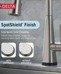 Modern Single Handle Kitchen Sink Faucet With Smooth As Silk Pull Down Sprayer In Grime Resistant Brushed Nickel showcasing SpotShield Finish.