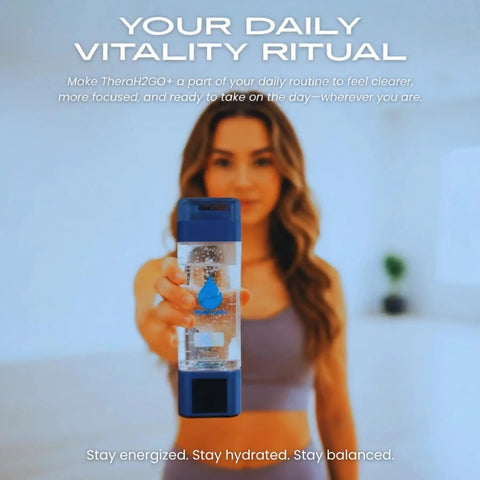 Woman holding High-Concentration Hydrogen Water Bottle With Platinum-Coated Electrodes And PEM SPE Hydrogen Tech