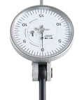 Front view of Accusize horizontal dial test indicator with 1.5-inch dial, knurled bezel, steel stem
