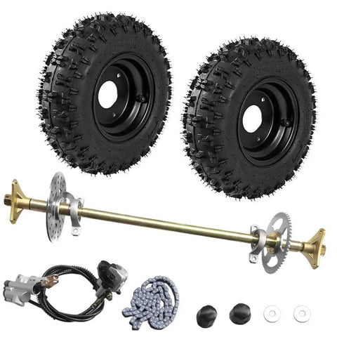 Rear Axle Assembly Kit For Ready To Roll Go Karts 740mm With 29 Inch Wheels Hub Rim Tire Brake Disc Caliper Master Cylinder T8F Chain Sprocket DIY Quad Trike Drift Bike