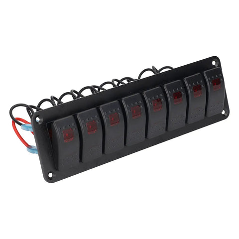 8 Gang Rocker Switch Panel Kit With LED Backlit On Off Switches And Overload Protection Prewired for Car RV Boat Marine and Bus Use