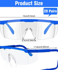 20 Pack Safety Goggles For Glasses Wearers, Anti Fog Lab Goggles With Scratch Resistant Shield, Protective Eyewear