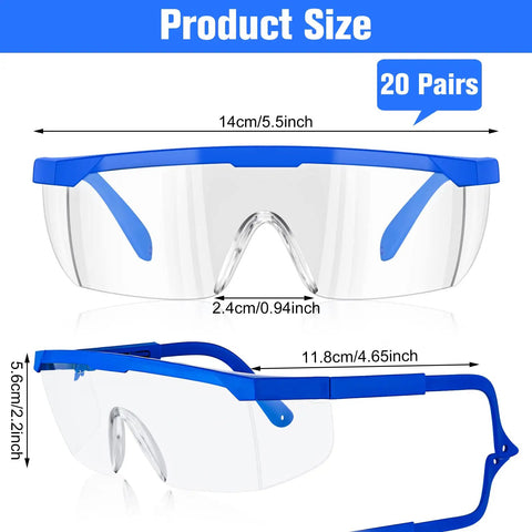 20 Pack Safety Goggles For Glasses Wearers, Anti Fog Lab Goggles With Scratch Resistant Shield, Protective Eyewear