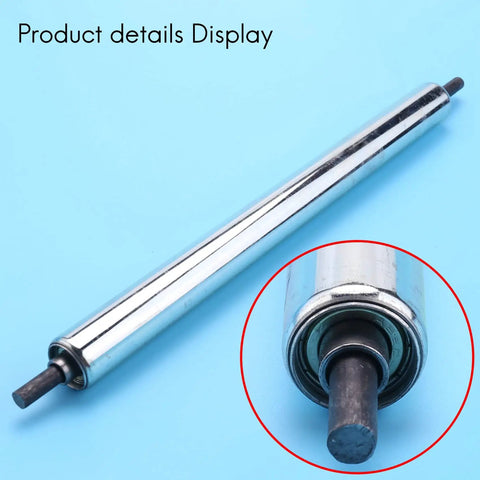 Carbon Steel Conveyor Roller 25mm x 300mm For Assembly Line Use Silver Heavy Duty Industrial Roller With 7mm Axle 330mm Overall Length For Smooth Material Handling, close-up axle detail