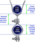 Heavy Duty Galvanized Chain Link Fork Latch With Padlock Hole Fits 1-5/8 X 2-3/8 Inch Gate And Fence Posts, showing dimensions for installation.