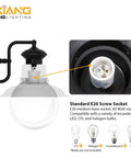 Detail of Vintage Outdoor Wall Light 2-Pack, Retro Matte Black Porch Sconce showing E26 socket and bulb compatibility.