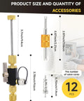 All-In-One 1/4 And 5/16 Inch Dual Valve Core Removal Tool Kit With Mega Flow 20 Micron Vacuum Rated Core Remover dimensions shown