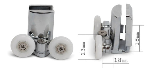 Slick Premium Smooth Zinc Alloy Shower Door Rollers Replacement Kit, 23mm Twin Set, 2 Top and 2 Bottom Runners, ABS Bearing