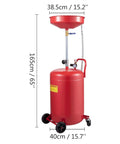 Heavy Duty 20 Gallon Waste Oil Drain Tank With Air Operated Drainer Portable Pro Grade Oil Lift Pan On Wheels, red tank, adjustable height