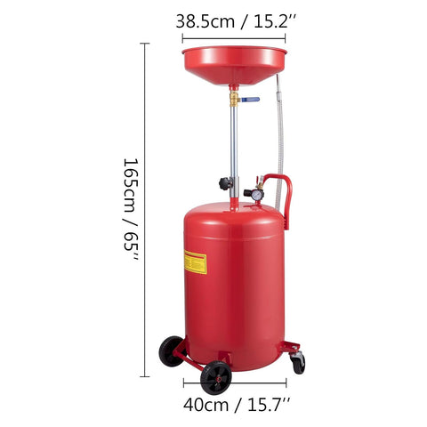 Heavy Duty 20 Gallon Waste Oil Drain Tank With Air Operated Drainer Portable Pro Grade Oil Lift Pan On Wheels, red tank, adjustable height