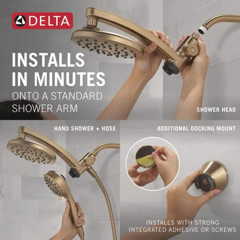 Real Deal 3 In 1 Rainfall And Handheld Shower Head With 360 Pivot Body And High Pressure Pro Clean Spray For A Total Bath Game Changer Upgrade In Polished Champagne Bronze