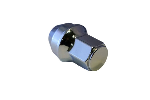 Close-up of one chrome lug nut from Set Of 24 One Piece Chrome Lug Nuts 14x1.5mm For Ford F 150 2015 2020 Expedition And Lincoln Navigator