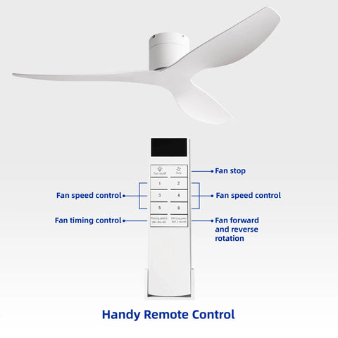 52 Inch White Ceiling Fan No Light Low Profile Flush Mount With Remote 6 Speed Quiet DC Motor Reversible Powerful Airflow