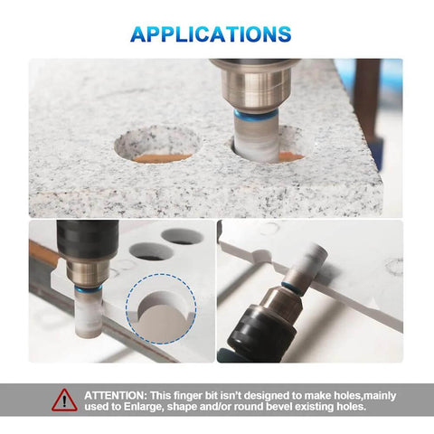 Diamond finger milling bit with hex shank for enlarging holes in granite and porcelain surfaces