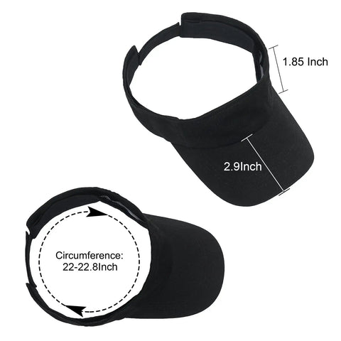Sport Sun Visor Baseball Cap Adjustable Empty Top Cotton Hat For Men And Women Dark Black UV Protection Lightweight