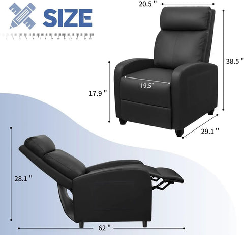 Massage Recliner Chair For Your Living Room Adjustable PU Leather With Footrest Ergonomic Home Theater Seating Black