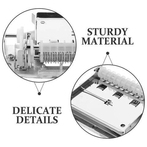 DIY Hand Crank Music Box Mechanism Kit 30-Note Alloy Movement For Crafting Dope Melodies Maker Parts Easy Assembly For DIY Music Box Projects Educational Hands On Music Box Accessories; alloy mechanism close-up
