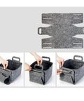 Hassle Free Big Time Foldable Cotton Storage Basket With Smooth Braided Handles Easy Slide Shelf Cube Tote For Closet Organization Car Trunks And Weekend Getaways in grey fabric, being set up.