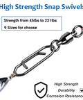 Beefy Heavy Duty Snap Swivels Set With Stainless Rolling Bearings For Freshwater Fishing Stainless Steel Clips In Black Nickel Finish 25 Pack 45 Pound Test High Strength, 45lb, 9 sizes