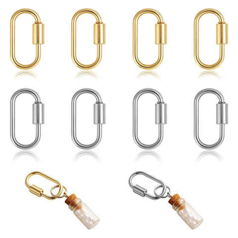 Ten Pack Screw Carabiner Lock Charms For DIY Jewelry Making Gold Tone Small Locking Carabiners Necklace Clasp Hooks And Key Ring