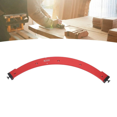 Heavy Duty Aluminum Alloy Router Jig For R250 Radius Rounded Edges With High Contrast Scales viewed in a woodworking setting.