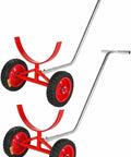 Heavy Duty Pipe Dolly Two Piece Roller Cart For Steel And Fire Pipes With 2200 Pound Capacity, featuring sturdy red wheels and handles.