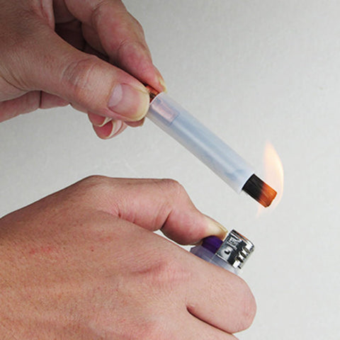 Hands demonstrating Copper Head Weld Brushes For Weld Seam Bead Polishing And Joint Cleaning Aluminum Passivation And Pickling Electrolytic Cleaning Acid Scrubbing Carbon Fiber Brush Heads 6 8 10 mm Shank Size Set For Pro Grade Welding Tools with flame.