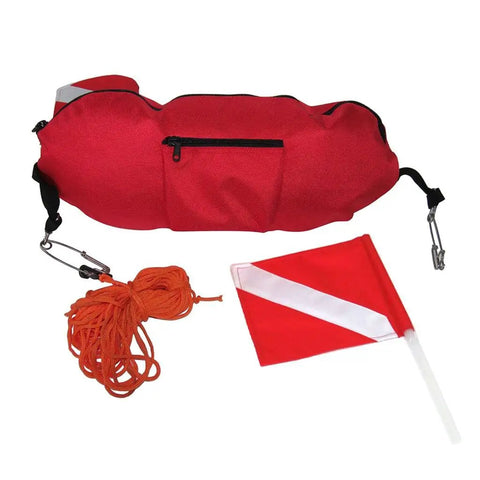 Spearfishing Torpedo Buoy With High Visibility Flag, 25m Nylon Line, PVC Bladder, Rugged Hydrodynamic Float For Scuba And Snorkeling