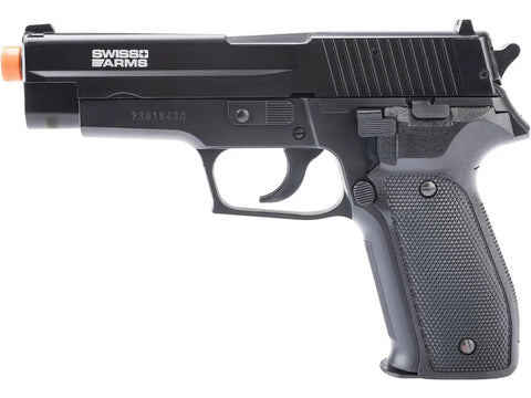 Swiss Arms Licensed 226 Collectors Edition Spring Powered Airsoft Pistol with metal top and polymer frame shown from side