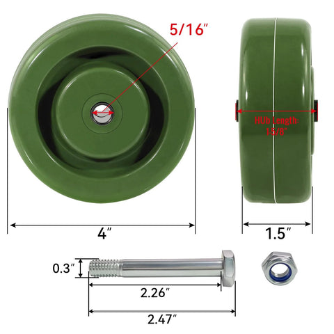 Front view of NINOSO high-temperature caster wheel, 4-inch diameter x 1.5-inch wide, epoxy resin, 5/16-inch bore; 2-pack