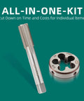 Heavy Duty HSS 5/8-24 UNEF Right Hand Thread Tap And Die Set For Metalworking, shown with tap and die components on green background