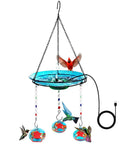 Go-To Hand Blown Glass Hummingbird Feeder And USB Water Pump Bird Bath Two-In-One Outdoor Garden Decor Hanging Hummingbird Feeder