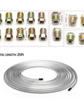 Automotive brake line kit: 25 ft zinc-plated copper line with 16 inverted-flare fittings and silver coil